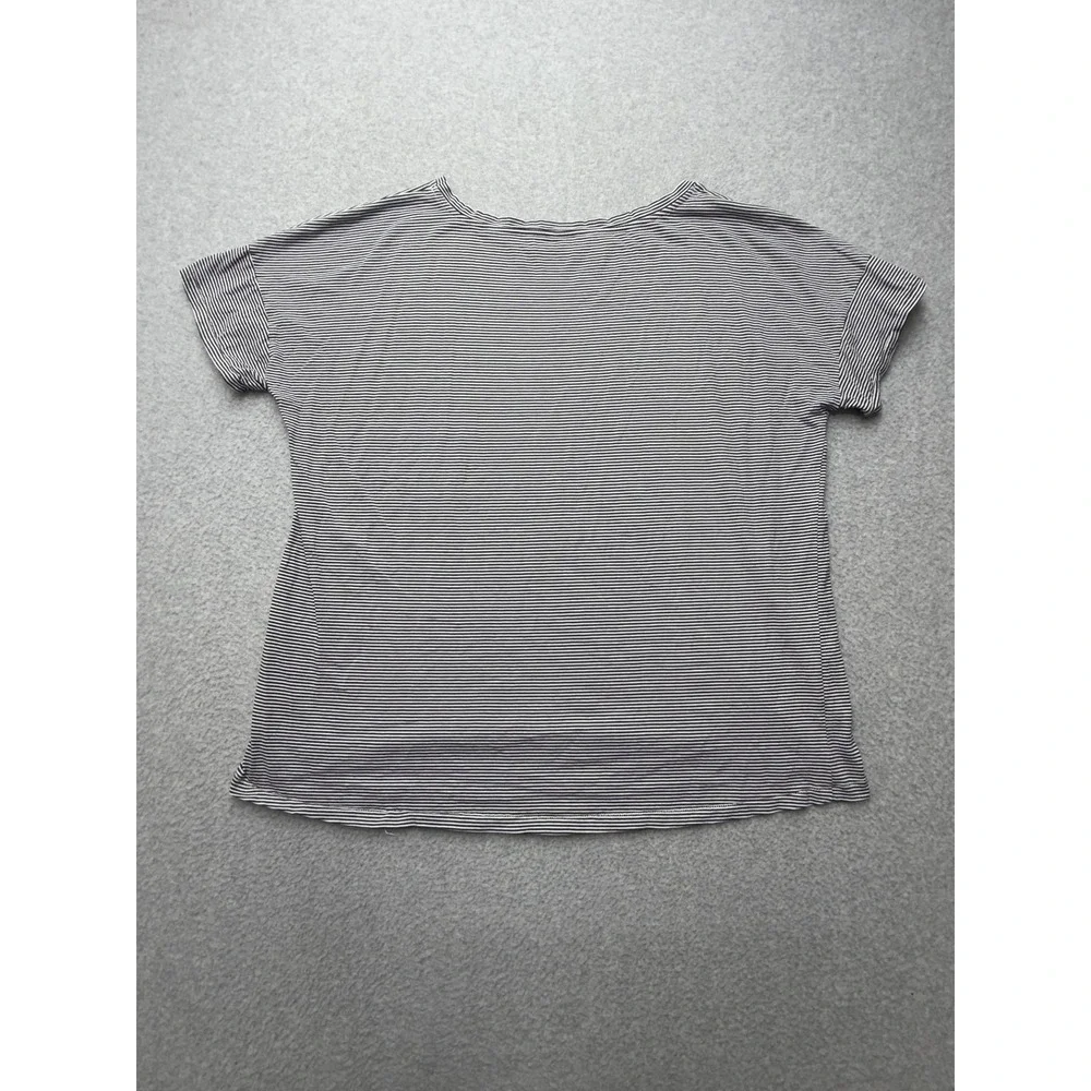 Eileen Fisher T-Shirt Womens Large Black Stripe Boat Neck Organic Cotton Dolman